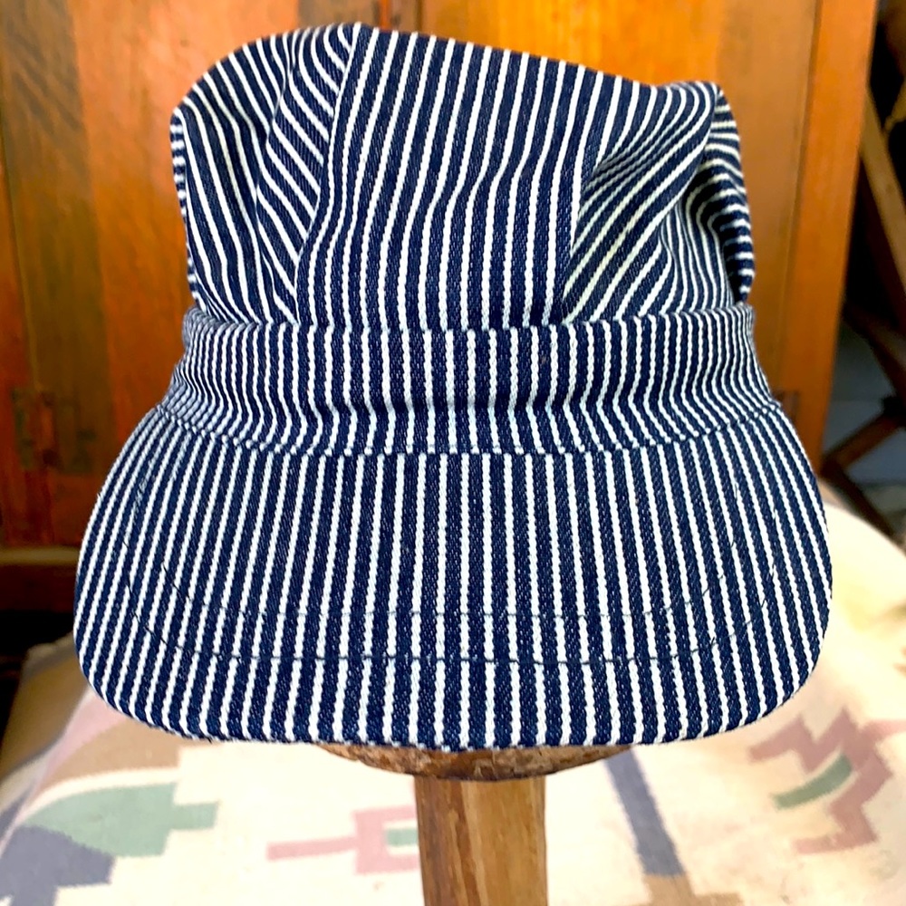 Denim Stripe Train Conductors Hat Sz L